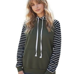 Brickyard Buffalo Small Olive Green Pullover Hoodie Stripes Casual